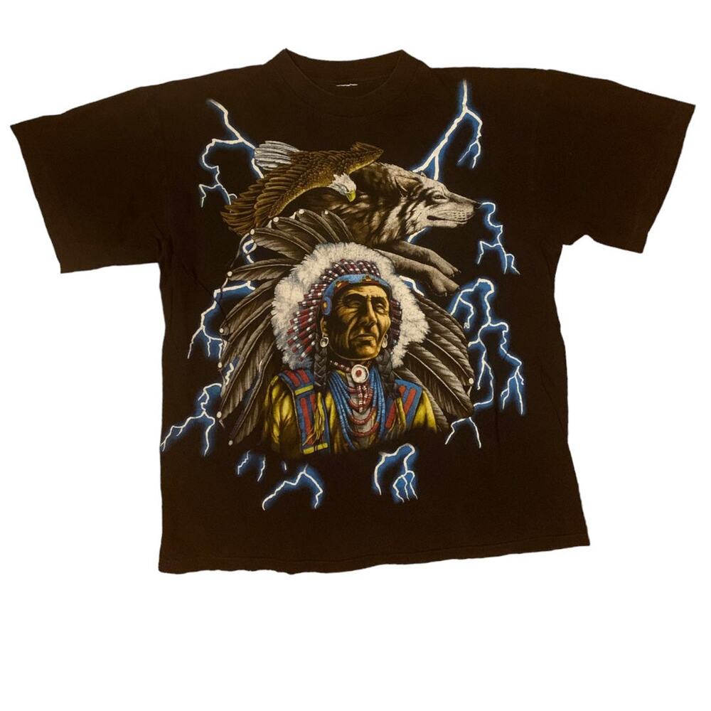 vintage USA thunder mens large biker moto chief native wolf tee eagle Harley